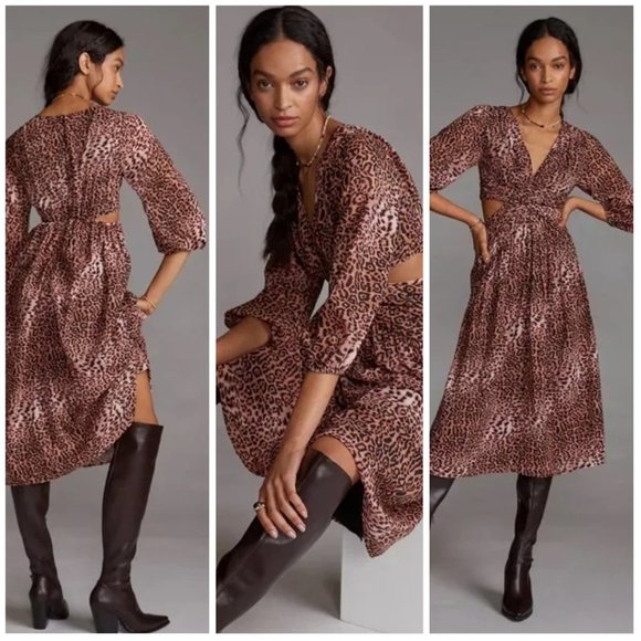 Floral Cut-Out Midi Dress Voirde Ranna Gill Sz S and XXS NWT 190 - Picture 1 of 4